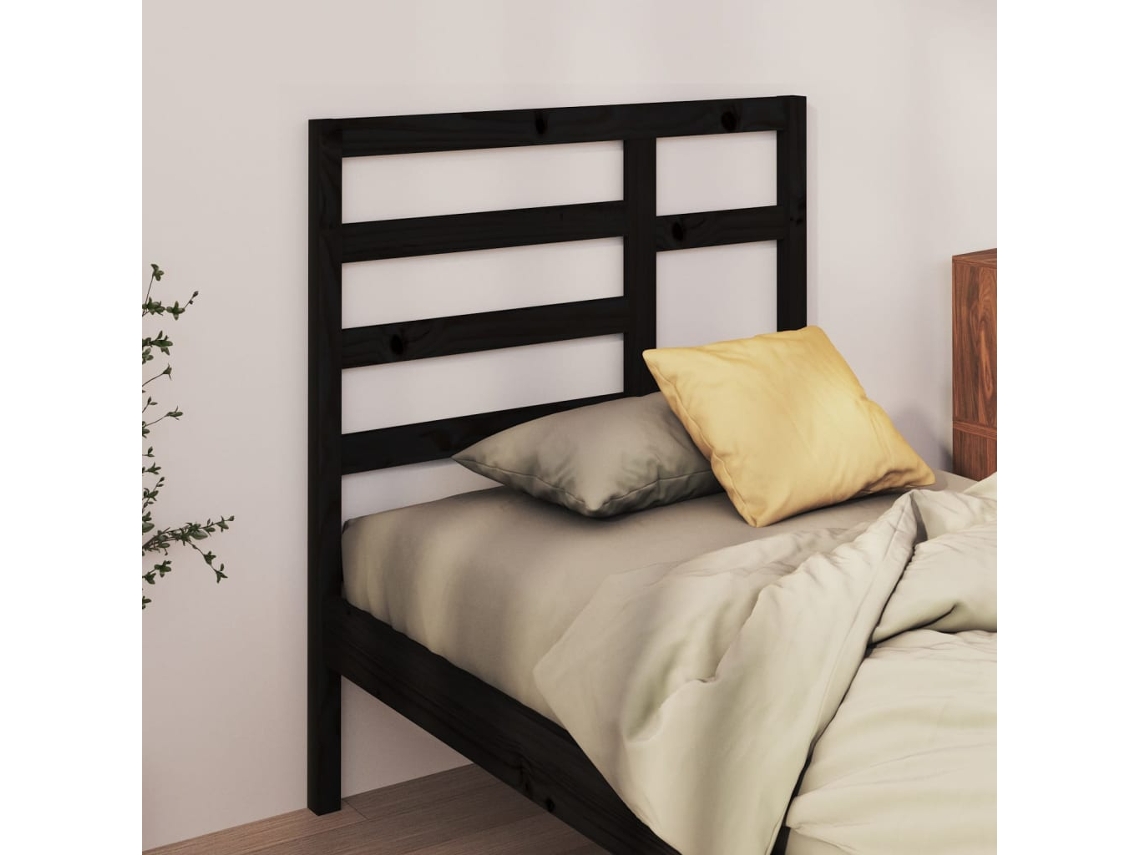 Cabecero De Cama Madera Maciza De Pino Negro 106x4x104 Cm