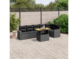 Conjunto de sofá de jardín de 7 piezas con cojines, ratán negro, Dkd Home Decor