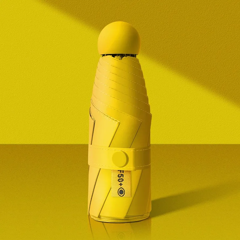 Paraguas Portátil Tipo Cápsula De Color Liso Para Mujer (amarillo), Mini Paraguas De Viaje De Doble Uso.