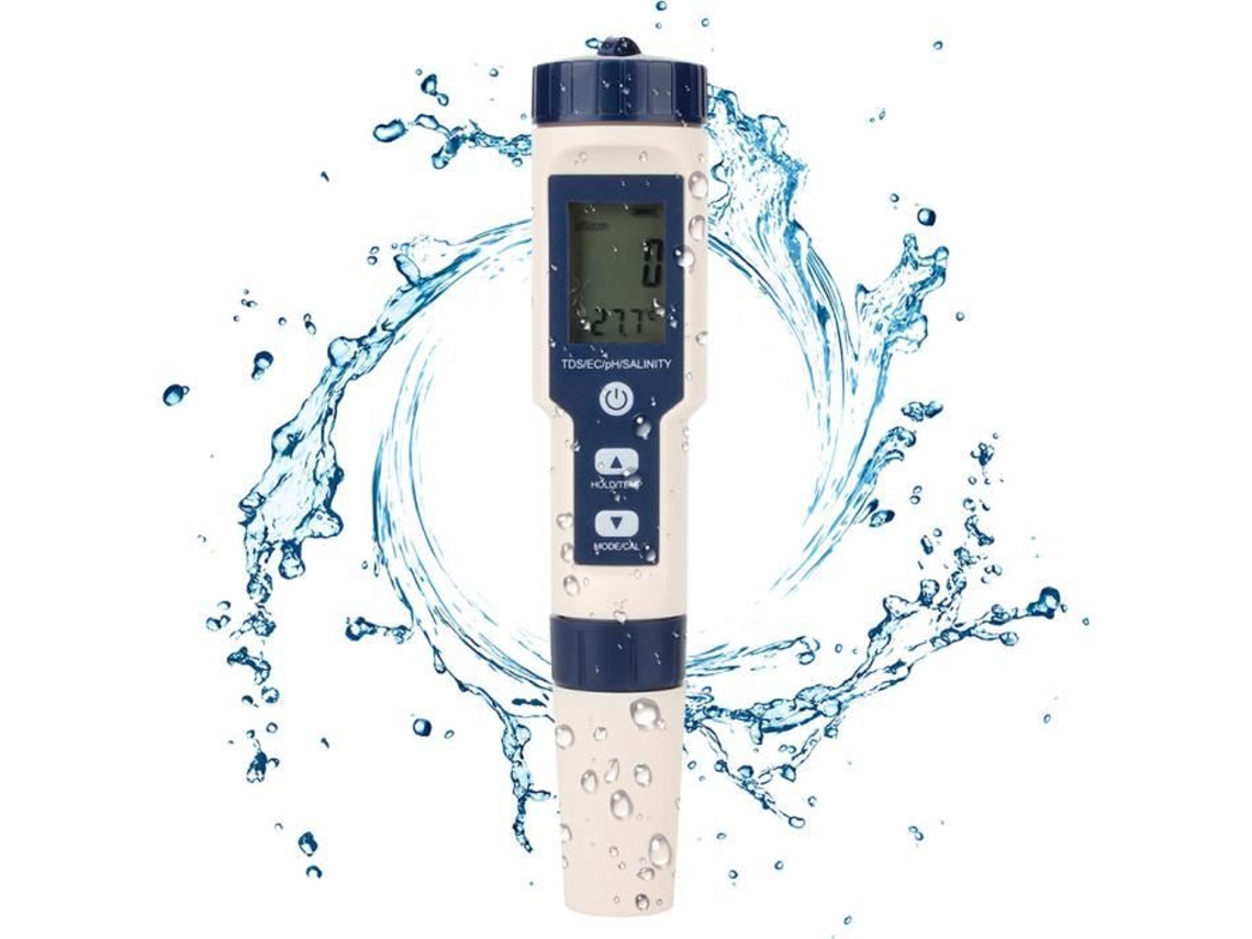 Probador de temperatura de salinidad 5 en 1 Ph Tds Ce Probador de calidad del agua 0 -10000 Ppm para procesamiento de acuarios