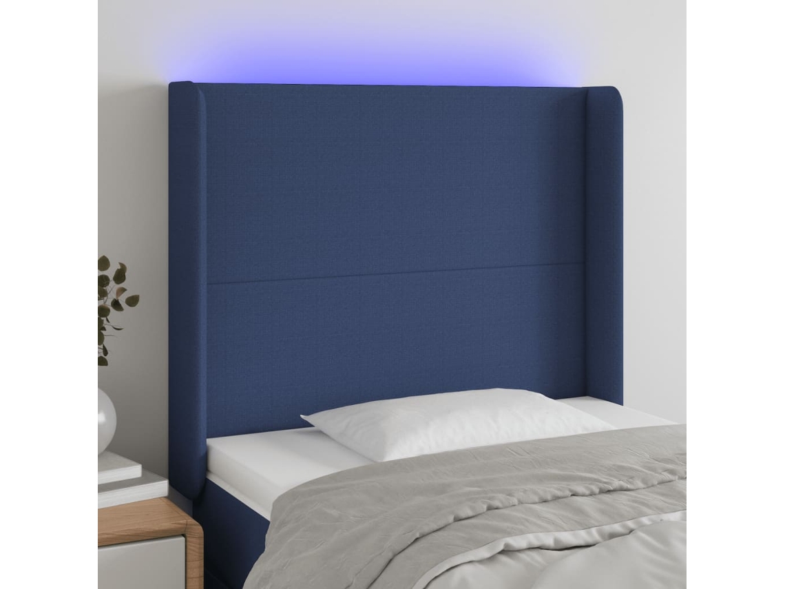 Cabecero Con Led De Tela Azul 93x16x118/128 Cm