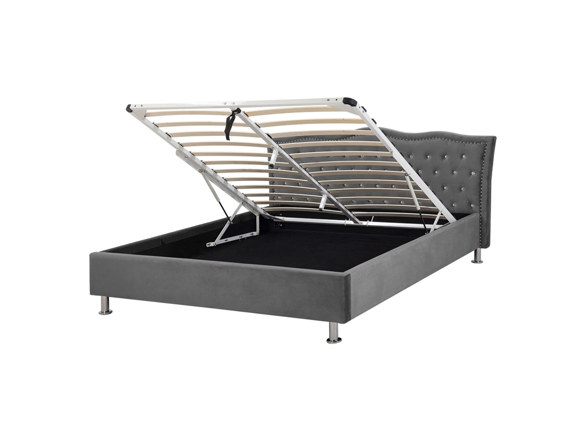 Cama con somier BELIANI Metz de Terciopelo Gris 168x217x102