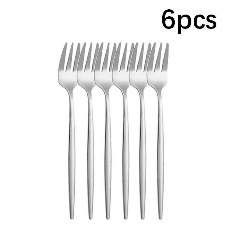 Cubiertos de acero inoxidable: cuchillo, tenedor, cuchara, cuchillo para bistec occidental, tenedor, cuchara de café, cuchara de postre, tenedor MDUG (6 piezas, tenedor de té)