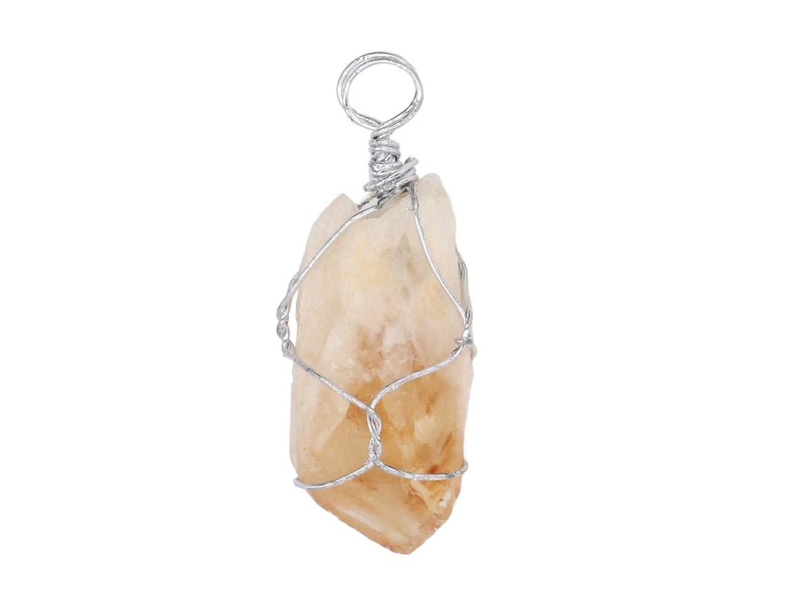 Collar Con Colgante De Cristal Natural Amarillo Envuelto En Alambre De Hierro Para Yoga.