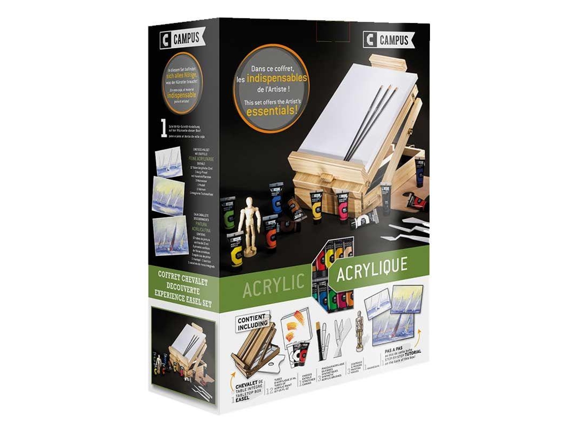 Caja para Caballete CAMPUS 12 Tubos Acrílicos 21 ml + Accesorios de Pintura
