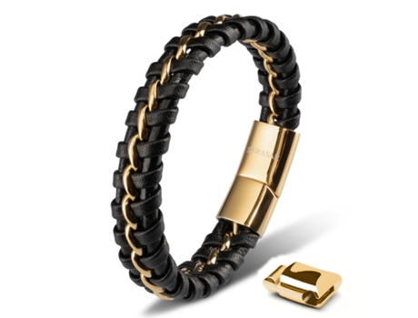SERASAR Pulsera de Cuero para Hombre "Joy" 23cm Oro