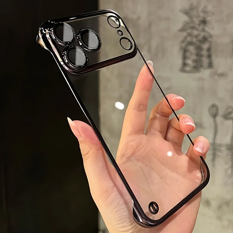 (iphone 16 Pro Negro) Funda Para Iphone Sin Marco Con Acabado Galvanizado, Funda Protectora Transparente Ultradelgada Y A Prueba De Golpes.