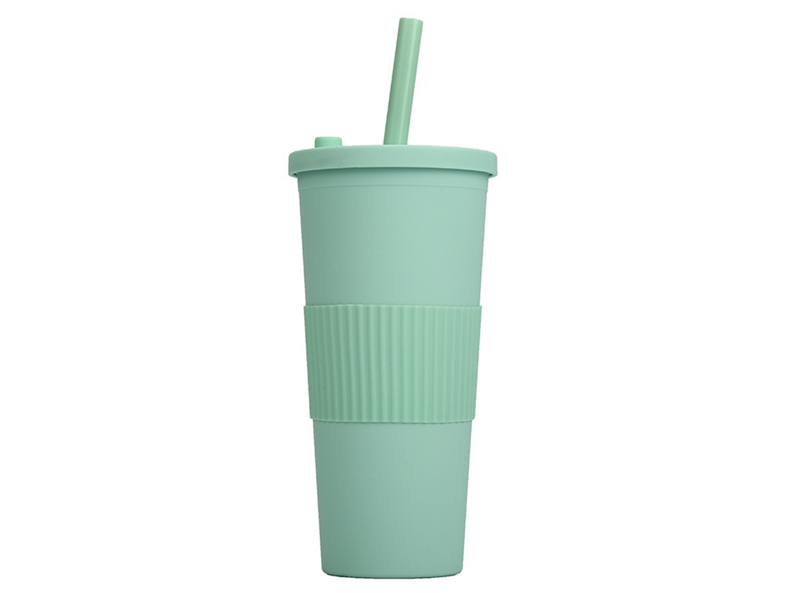 Vaso de plástico plano reutilizable de 24 oz con tapa y pajita NEVEANCE