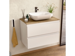 Mueble de lavabo con lavabo de cerámica, mueble montado con 2 cajones, 60 x 55 x 46 cm, mueble blanco y encimera de roble Bellobath.