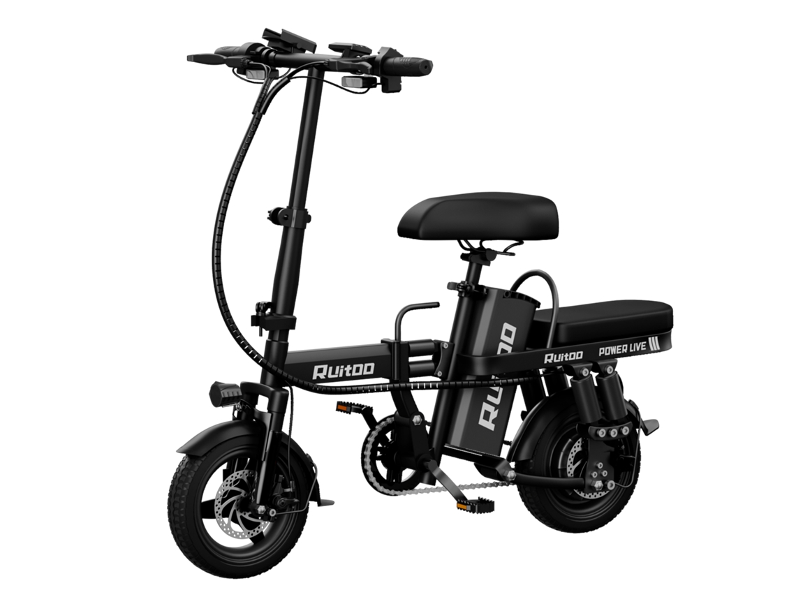 Bicicleta eléctrica plegable Ruitoo T14 de 14 pulgadas con batería de 48V 13Ah y visera LED.