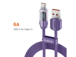 Cable USB A a USB C de 66 W (6 A), pantalla LED digital, transparente, carga rápida, para Samsung S23/Huawei/Xiaomi 12, color morado