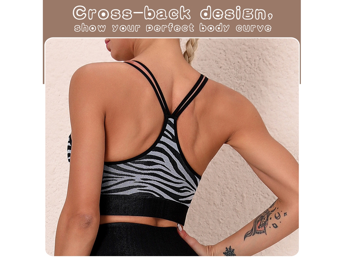 Sujetador Deportivo Para Mujer Con Soporte Extraíble, Diseño A Rayas Y Espalda Cruzada, Ideal Para Yoga, Gimnasio Y Running.