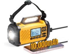 Radio de emergencia, radio portátil solar con manivela, luz de lectura, brújula y cargador Zeuxo para celular.