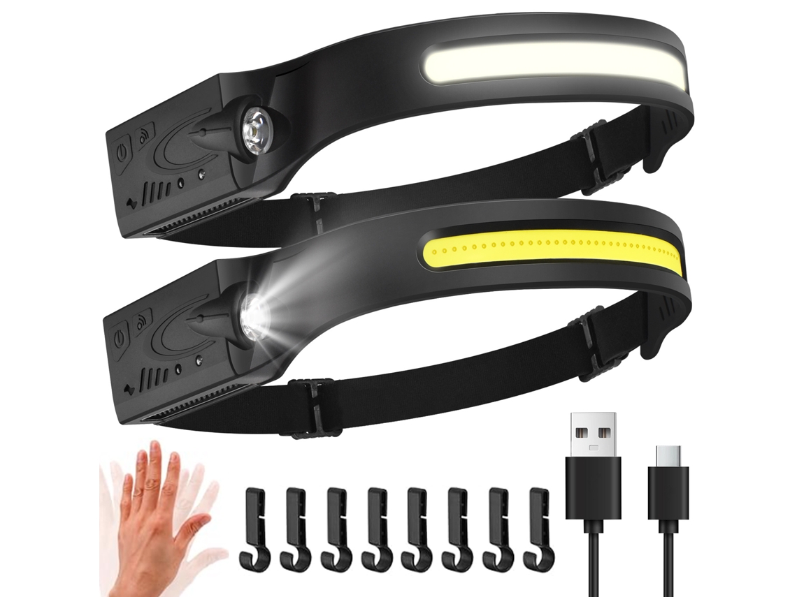 Faro Led Con Sensor De Mano, Carga Usb (Pack De 2 Negro (Con 8 Ganchos) SIURN
