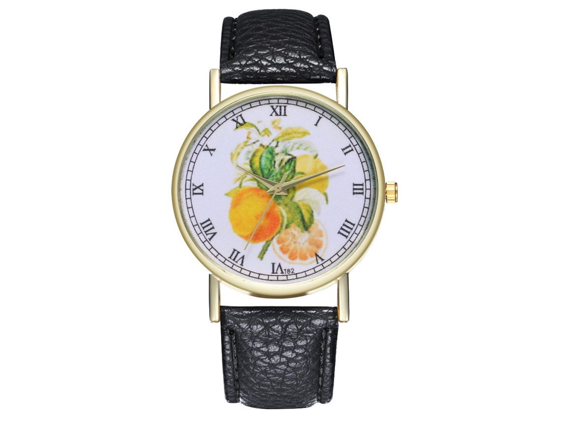 Reloj De Pulsera De Cuero Con Patrón De Frutas Moda Cuarzo Unisex