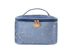 2026-bolsa De Maquillaje De Terciopelo Con Asa Y Portapinceles Azul, 20,3x13x14cm, Para Viajes Y Regalo