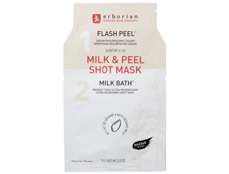 ERBORIAN Mascarilla de Leche Y Peel Shot 1 Sérum Peel Flash 3 g1 Mascarilla de Leche Baño 15 G