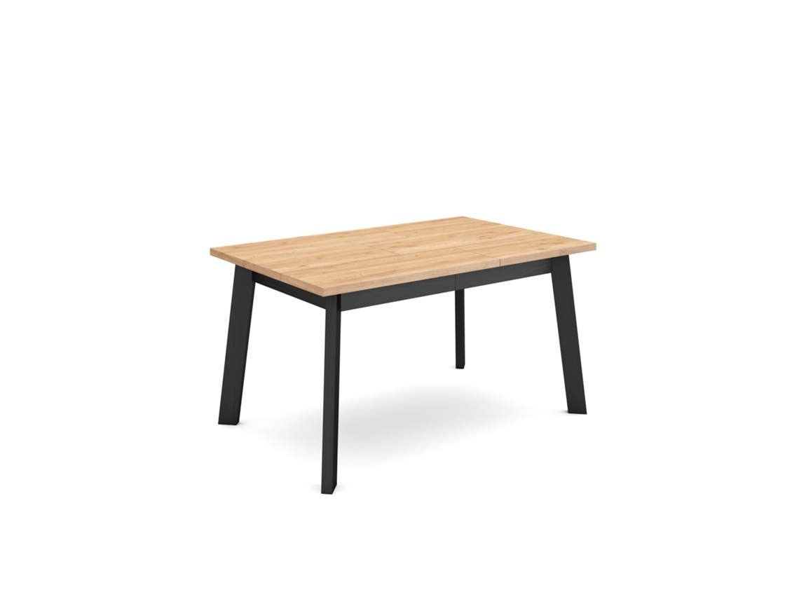 Mesa Comedor, 140xx90x75cm, Para 6 Comensales, Patas De Madera, Roble Y Negro