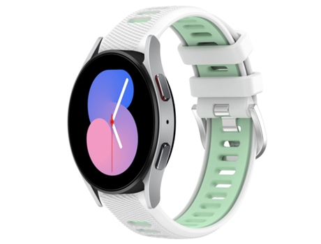 Correa de reloj inteligente para Samsung Galaxy Watch5 40 mm 20 mm Correa deportiva de silicona con hebilla de acero bicolor (blanco + verde azulado)