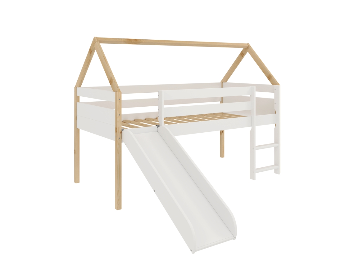 Cama Logan Tobogan Con Escalera 140X200X96 Blanco-Natural VENPRODIN