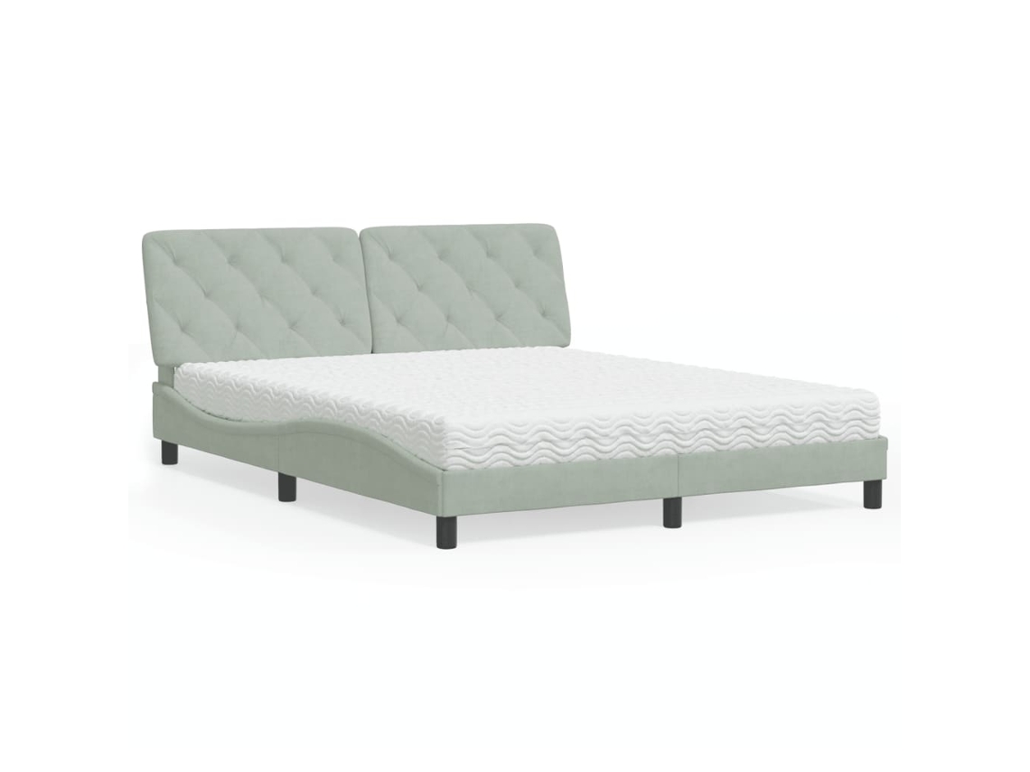 Cama Con Colchón Terciopelo Gris Claro 160x200 Cm