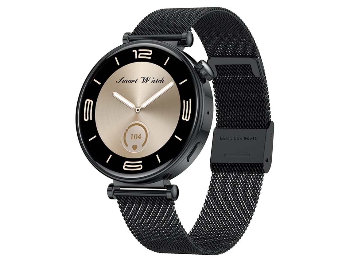 Reloj inteligente para mujer con llamadas Bluetooth, pantalla AMOLED de 1,32 pulgadas, múltiples modos deportivos y diseño moderno en negro - Yunzii