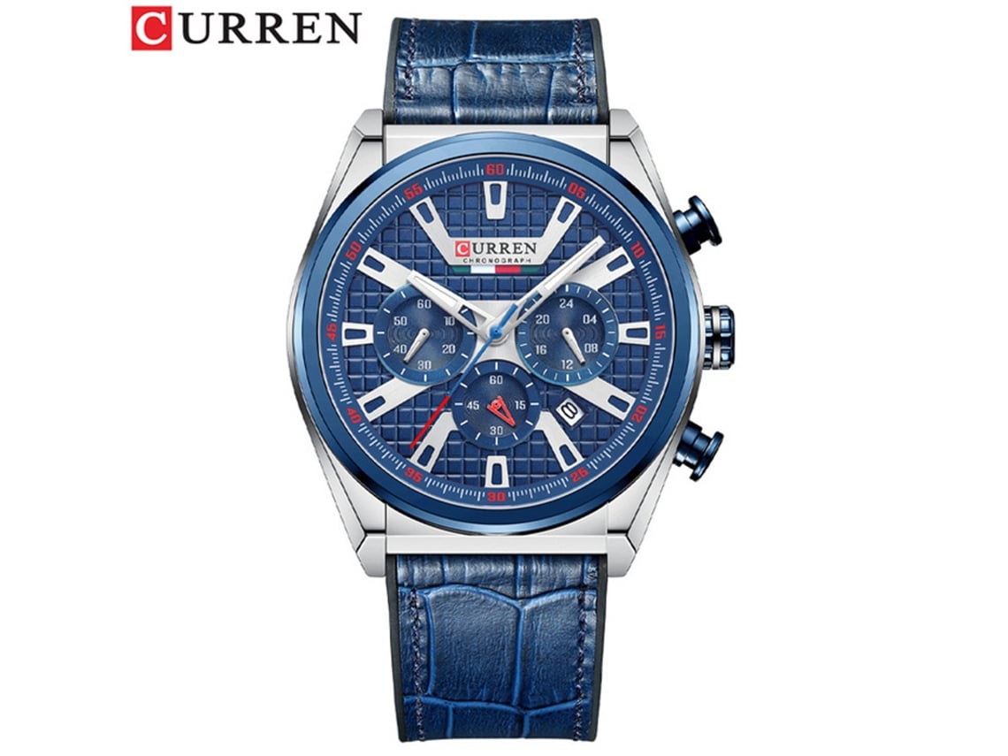 Reloj De Pulsera Moderno Para Hombre (azul Plateado) Resistente Al Agua, Con Seis Manecillas, Esfera Grande Y Calendario Multifuncional.