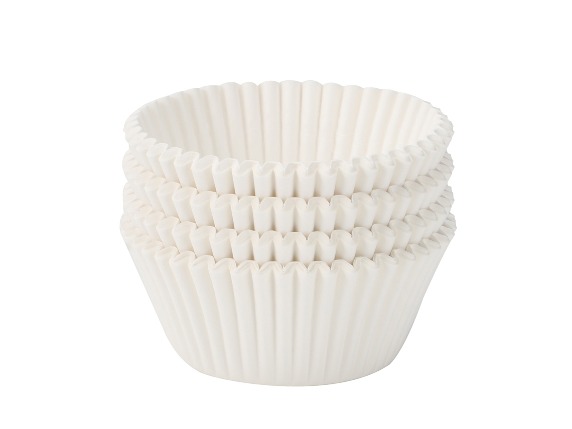 100 envoltorios para cupcakes de tamaño estándar, papel antiadherente de grado alimenticio (blanco)