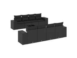 Conjunto de 9 sofás de jardín con cojines, mimbre, negro, MAISON EXCLUSIVE (9 piezas)