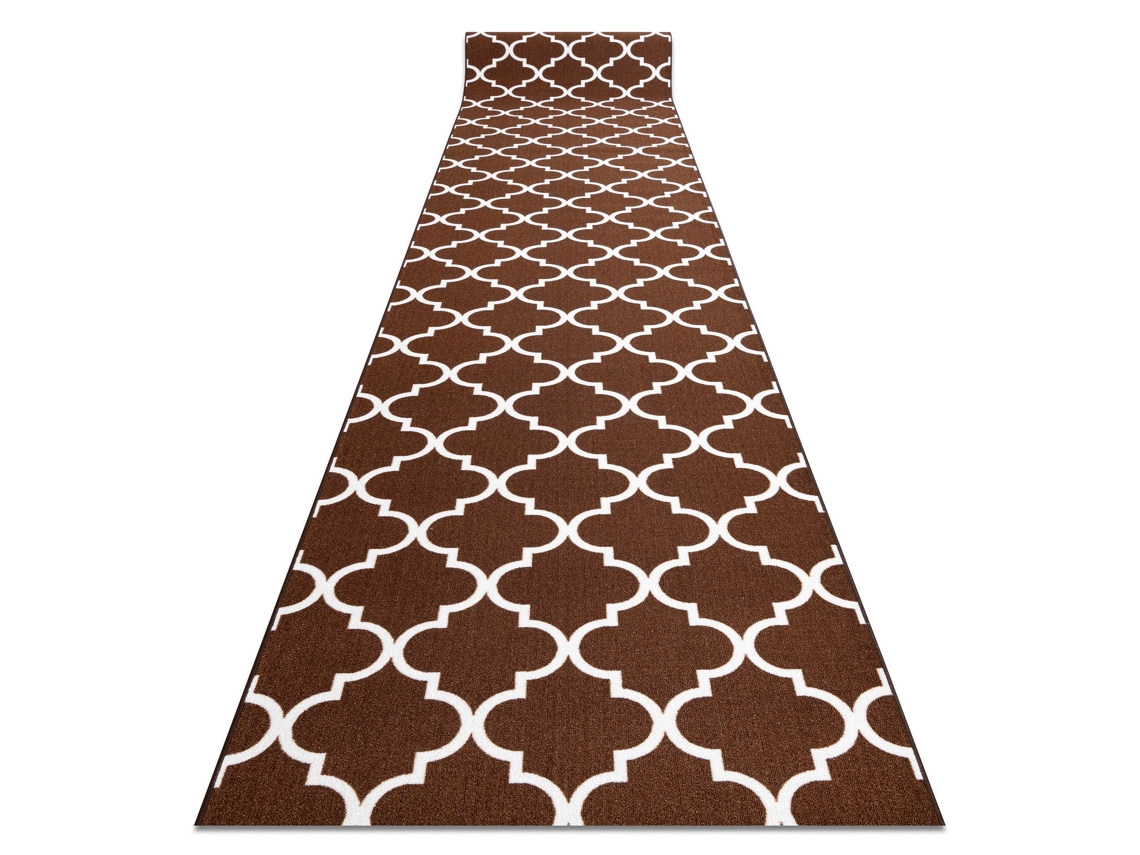 Alfombra de Pasillo con Refuerzo de Goma Enrejado Trébol Marroquí Marrón Trellis 133 cm 30351
