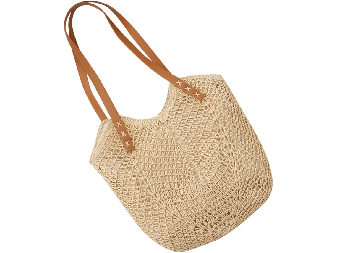 Bolso De Hombro De Paja Tejida Natural, Bolso De Playa Bohemio, Bolso Ligero Para Vacaciones Y