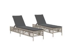 Conjunto de chaise longue de mimbre de 2 piezas con cojines, gris claro, EXCLUSIVO DE LA CASA
