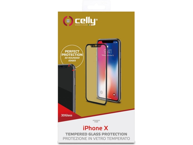 Protector de Pantalla Apple iPhone X, Xs CELLY 3D Glass