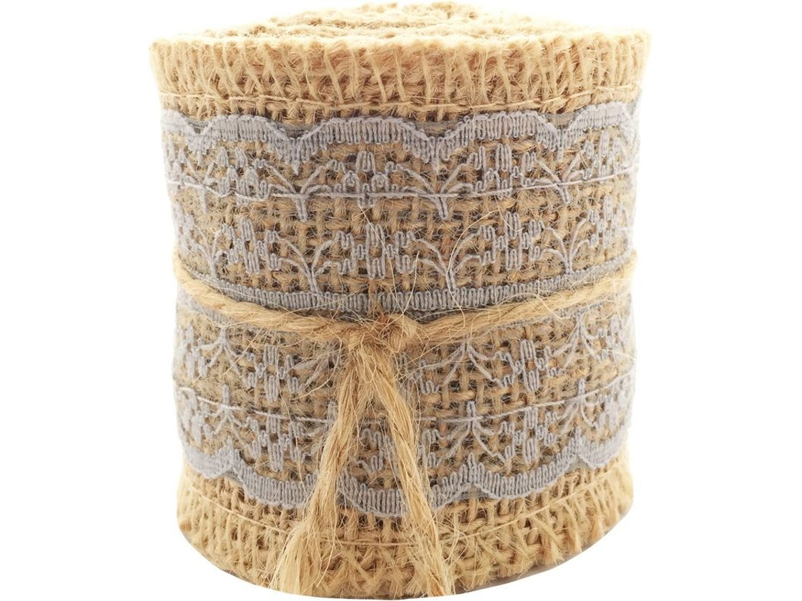 Cinta De Yute Natural Con Encaje Gris 6 Cm De Ancho Y 2 Metros De Largo Para Manualidades Decoración