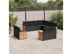 Conjunto de sofás de jardín de 11 piezas DKD Home Decor con cojines de mimbre negros