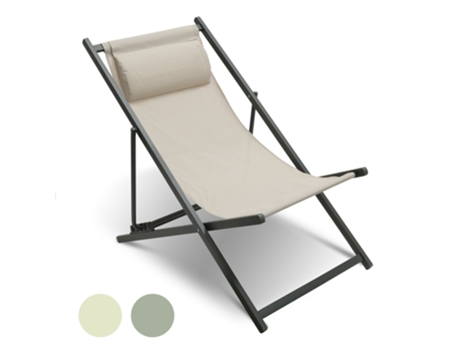 Tumbona Plegable con Reposacabezas NICEEY - Silla de Playa Plegable - 3 Posiciones - Beige