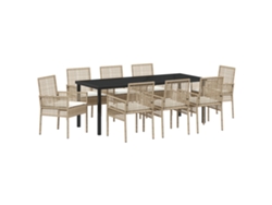 Conjunto 9 De Comedor De Jardín Con Cojines Vidaxl Beige Ratán Poliéster