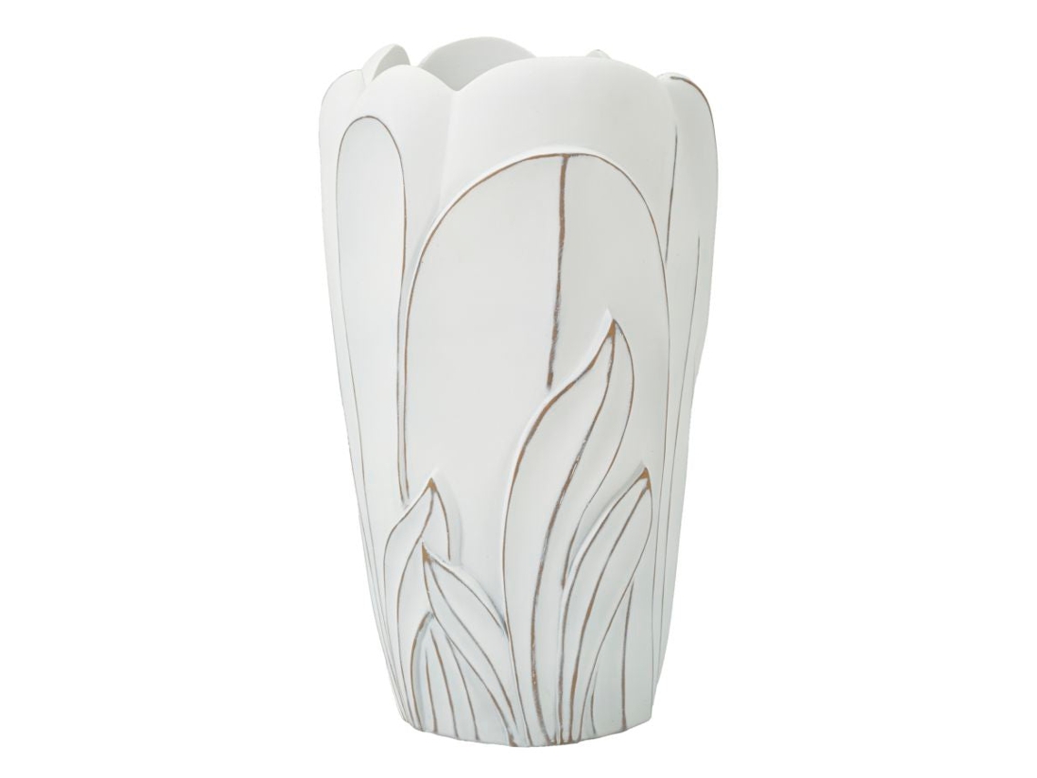 Jarrón Gardy De Poliresina De 48 Cm - Jarrón Decorativo Blanco Sinuoso Con Relieves Para Decoración Moderna