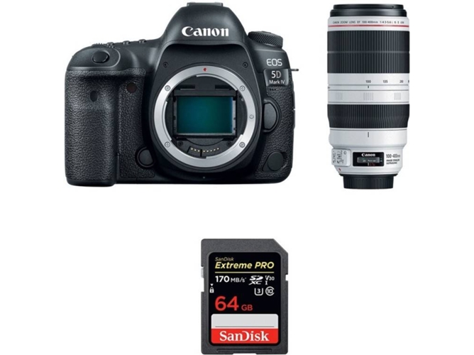 Kit Cámara CANON EOS 5D Mark IV + EF 100-400mm f4.5-5.6L IS II USM + SanDisk 64 GB (Full-Frame)
