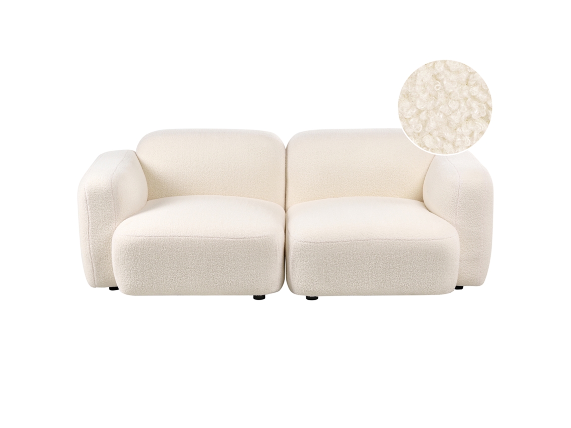Beliani Sofá 3 Plazas Afoss De Bouclé Blanco 195x94x71