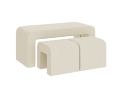 3 Bancos Veludo Cotelê Sapatos Mesa Lateral 104x44x48 Creme