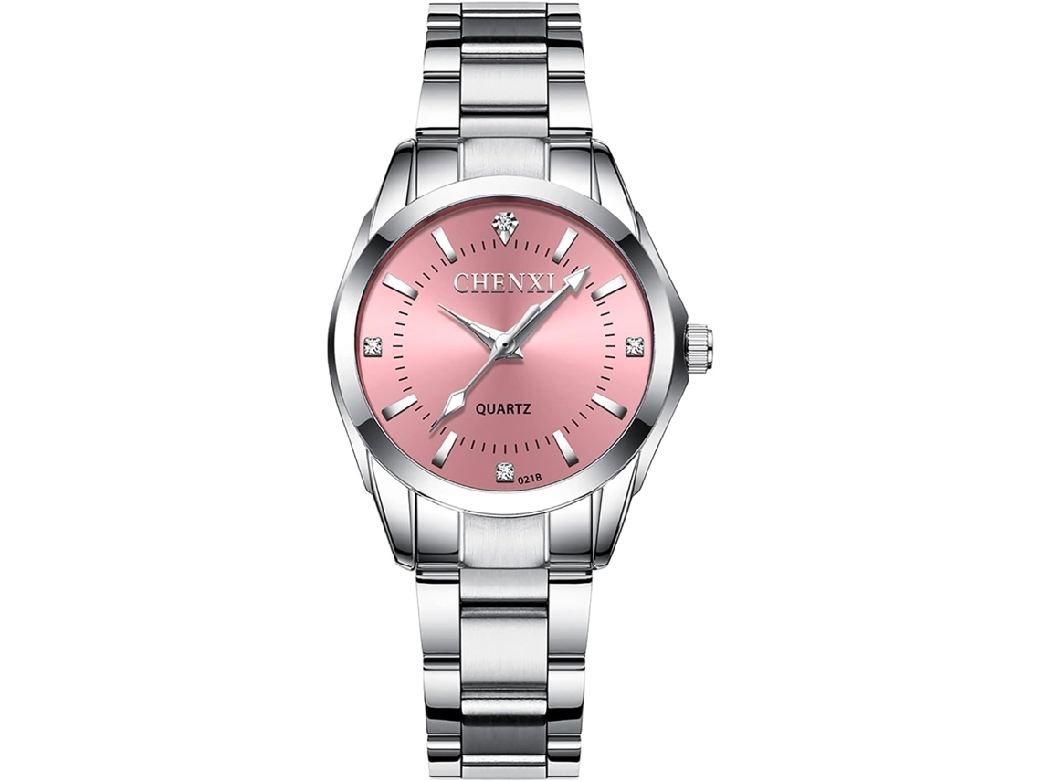 Pulsera impermeable de acero inoxidable con diamantes Reloj de pulsera para mujer - Rosa