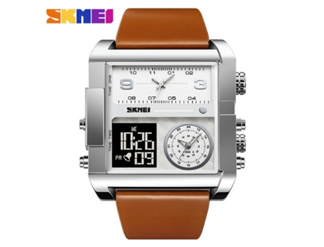 Reloj para Hombre, Reloj Cuadrado LED con Alarma de Cuarzo y Pantalla analógica de 3 Horas, Concha Plateada, cinturón marrón, máquina Negra LUUCOZK...