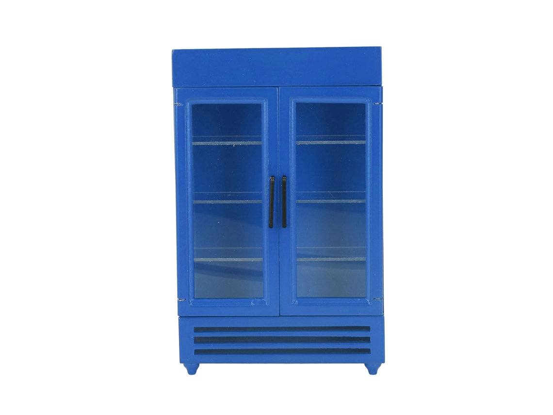 2026 Nevera De Muñecas Simulada Exquisita Portátil Miniatura De Madera Para Casa De Muñecas 1:12 Azul