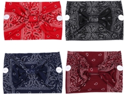 Juego De 4 Diademas Con Botones - Bufandas De Tela Elástica Estampada - Talla Única