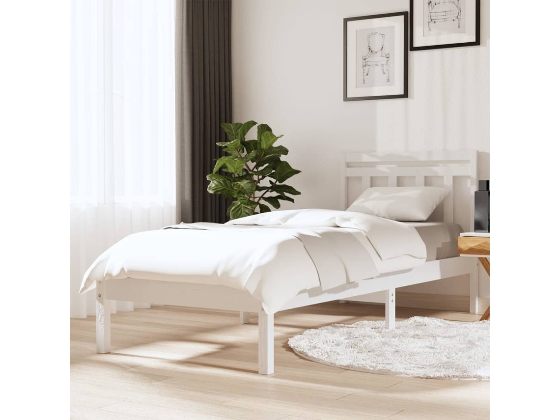 Estructura De Cama Madera Maciza De Pino Blanco 100x200 Cm