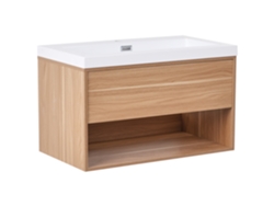 Mueble de baño de pared con lavabo Beliani Berbice en MDF marrón 80x46x45
