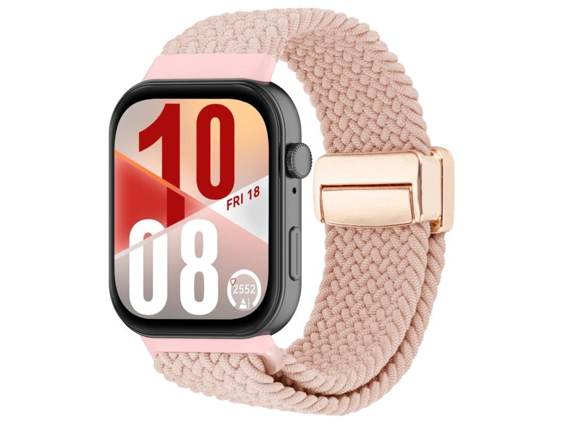 Bracelete Para Huawei Watch Fit 4 / Fit 4 Pro / Fit 3 - Trançado - Fivela Magnética Rosa-areia