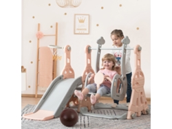 Tobogán Infantil, Parque Infantil 4 En 1, Con Características De Seguridad, Para Niños De 6 Meses A 8 Años, Color Rosa.