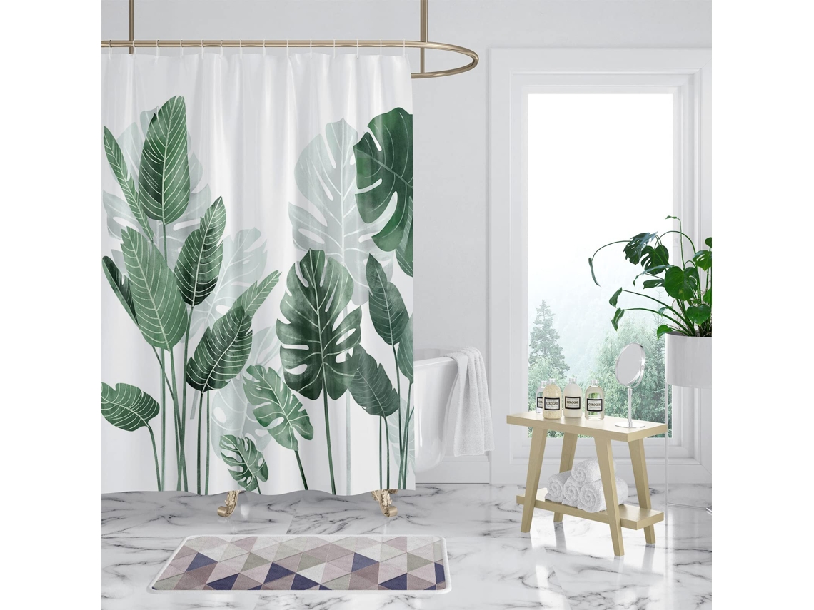 Cortina de ducha 180x200, antimoho, hojas verdes, plantas, repelente al agua, poliéster, lavable Jortmrd